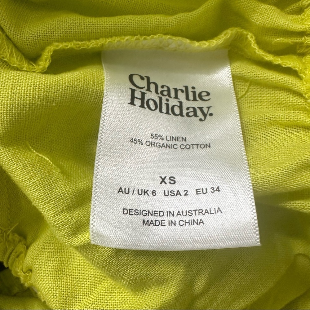 Charlie Holiday Lime Green Puff Sleeve Crop Top XS Linen Blend Resort Wear NWT - Picture 4 of 7